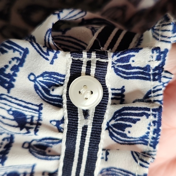 TALBOTS Blue White Birdcage Print Top Size MP - Picture 4 of 11